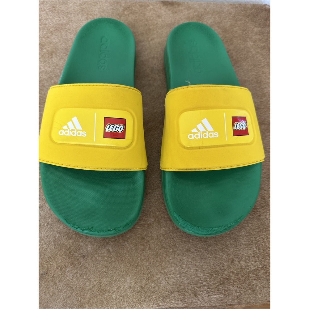 Adidas Lego Adilitte Comfort‎ K Slide Sandals Kid Size 6 Yellow & Green